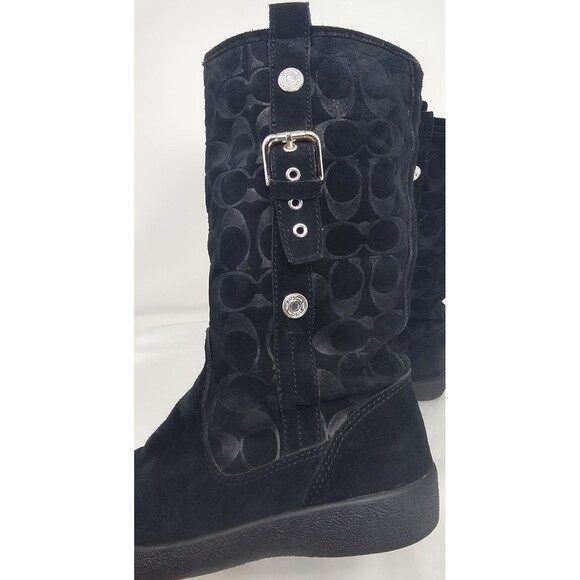 Coach Tulip Women's 5.5B Black Winter Suede Boot Fur Lined Buckle Signature Logo - Picture 5 of 16